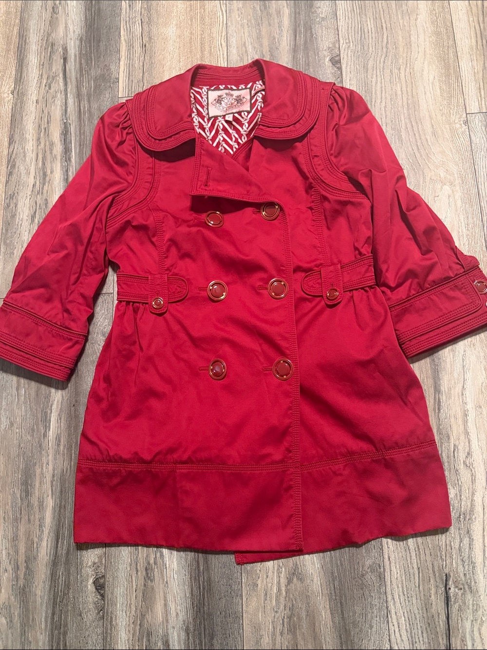 Juicy Couture Womens Red Double-Breasted Pea Coat
